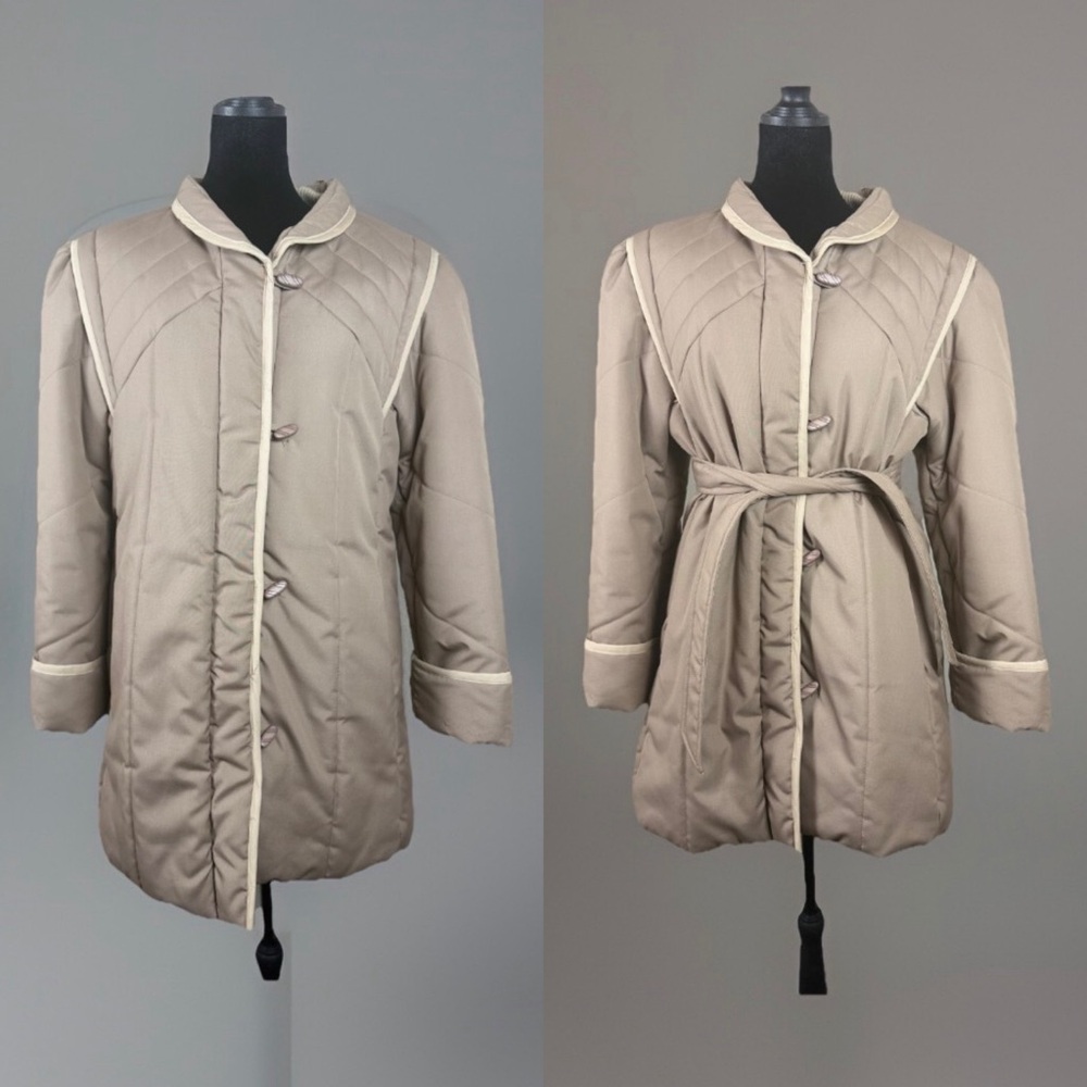 Vintage Ms. Freddie’s Quilted Puffer Coat with Belt Tan Brown Size 14